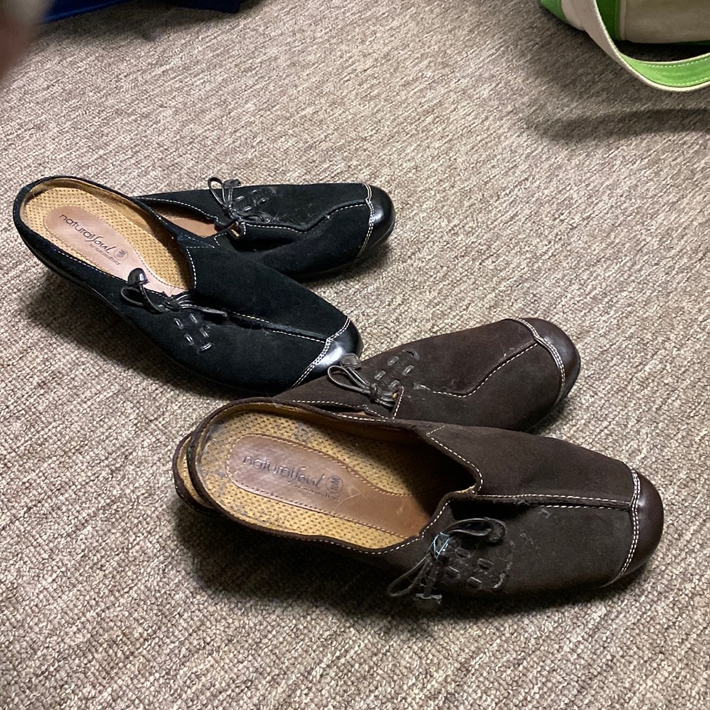 2 pairs Natural Soul suede slip-ons 10 clog brown and black chocolate